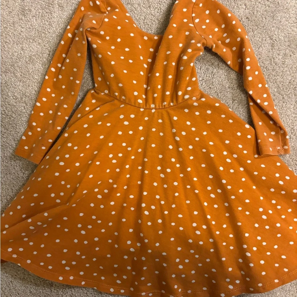 Remie girl size 2t Girls' Orange Polka Dot Long-Sleeve Skater Dress